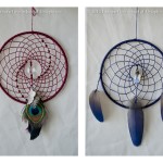 Custom dreamcatchers with crystals and feathers.